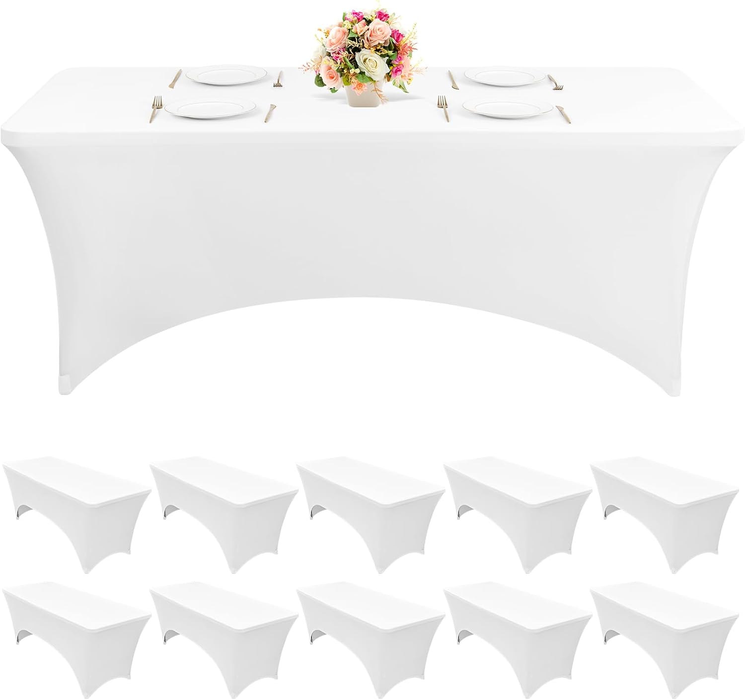 Paquete de 10 manteles de elastano ajustables de 6 pies, manteles elásticos para mesas plegables rectangulares de 6 pies, manteles de elastano para