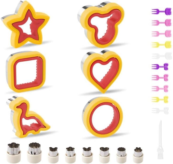 FASAKA Juego de 25 cortadores de sándwich, máquina para hacer panqueques grandes con forma de corazón, cuadrado, círculo, dinosaurio, divertido y