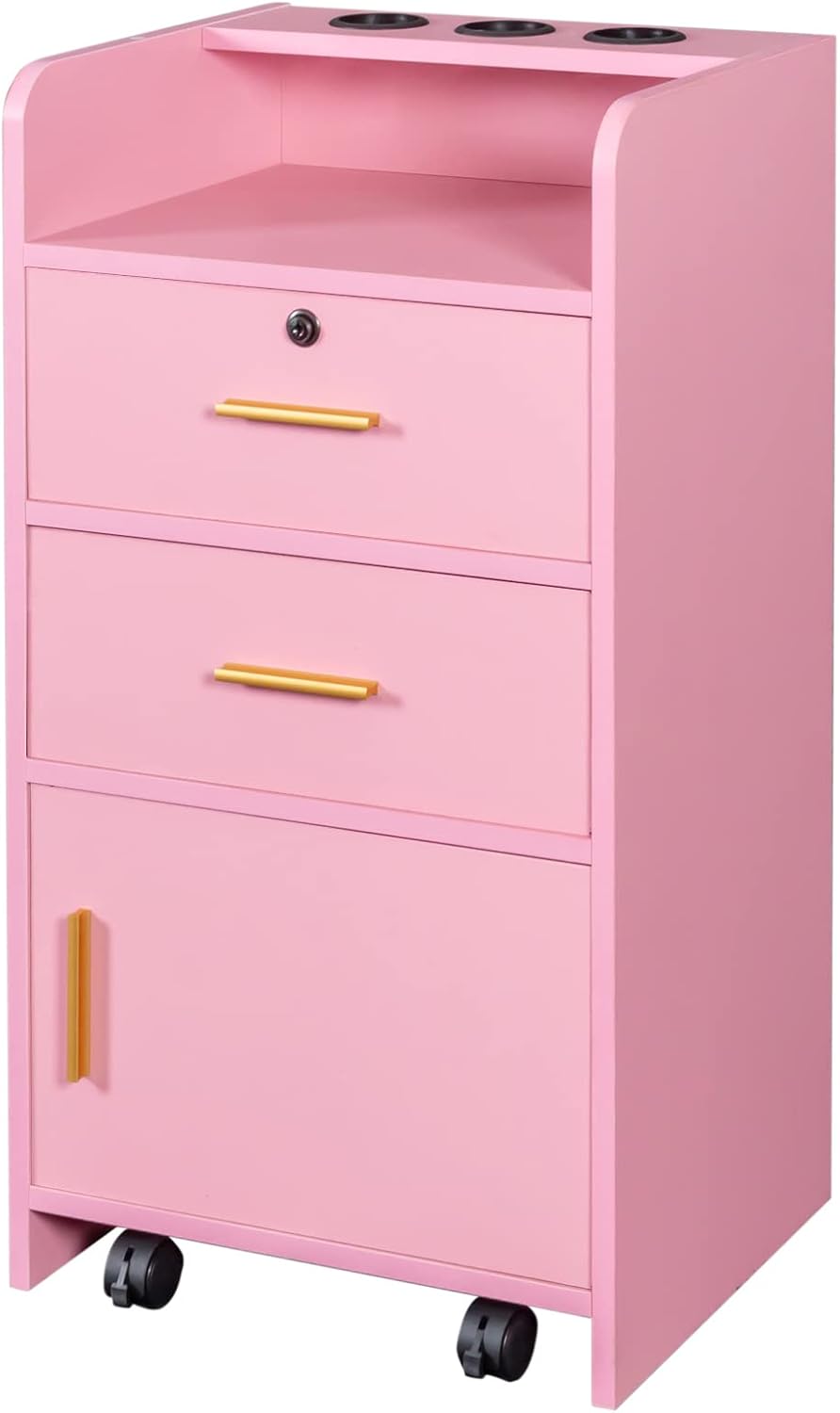Armario de almacenamiento de metal con cerradura con ruedas, gabinete de almacenamiento extraíble, cajón cerrado, adecuado para peluquería, hogar