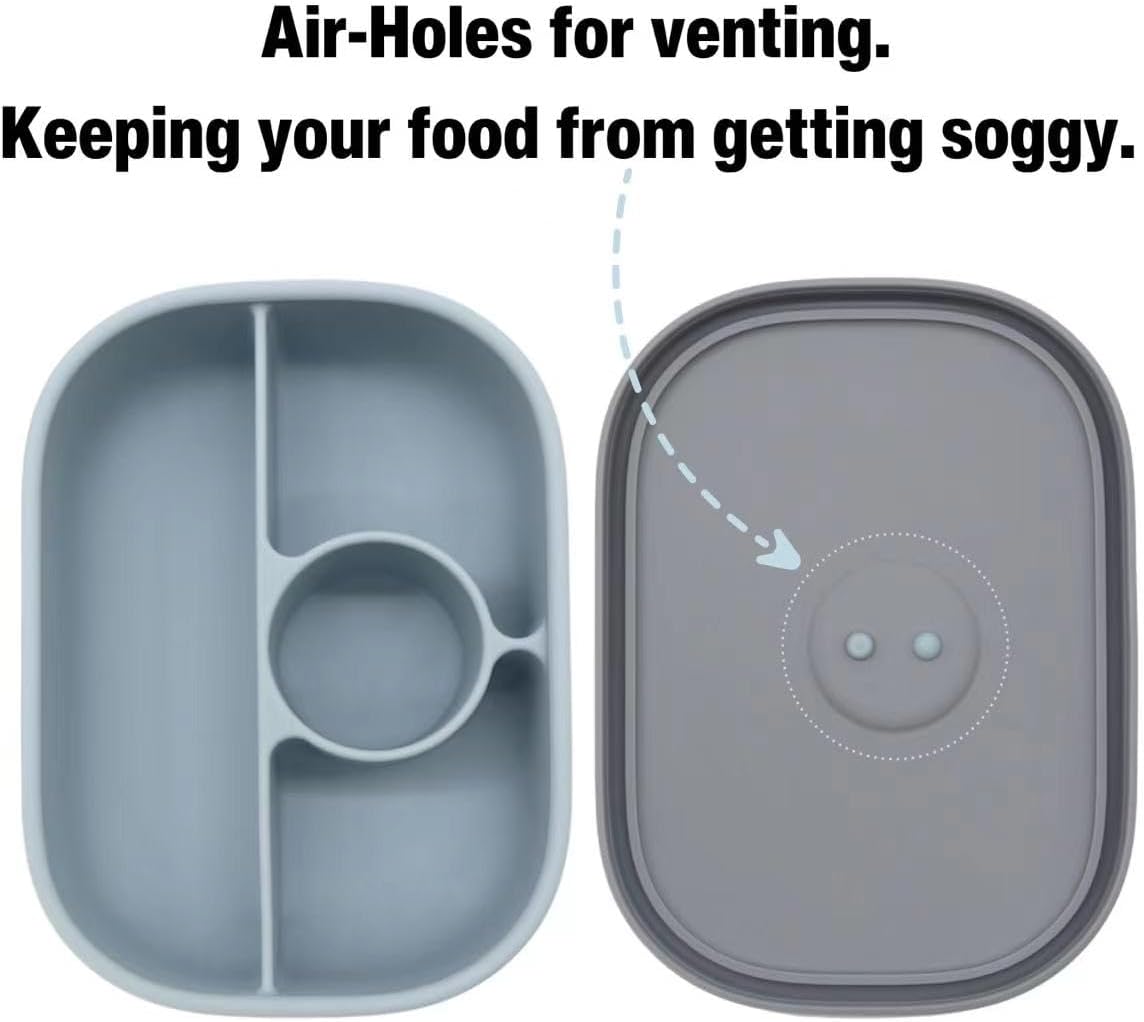 PandaEar Lonchera Bento de silicona para niños pequeños, lonchera de grado alimenticio a prueba de fugas, apta para microondas y lavavajillas (azul)