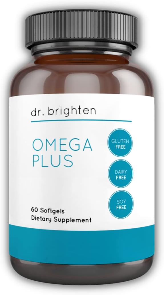 Dr. Brighten Omega Plus  1500 mg de suplemento de aceite de pescado EPADHA sin OMG para corazón, cerebro e sistema inmunológico  60 cápsulas blandas