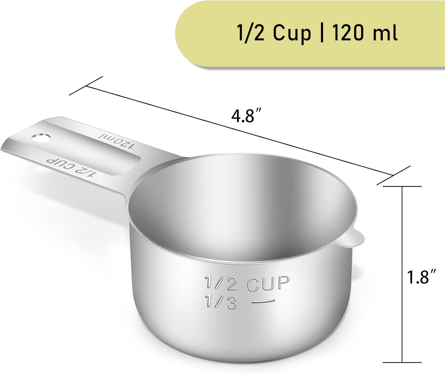 Paquete de 2 tazas medidoras de acero inoxidable, 4.1 fl oz (120 cc  4 onzas), tazas medidoras de acero inoxidable, taza medidora de metal,