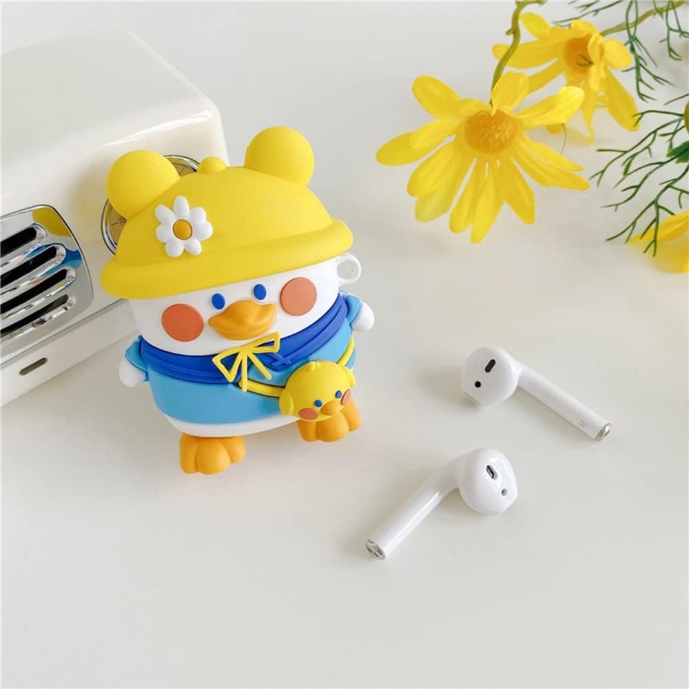 LALAPOPO Funda para AirPods, diseño divertido y encantador de dibujos animados en forma de pato, fundas de moda para niños, niñas, niños y