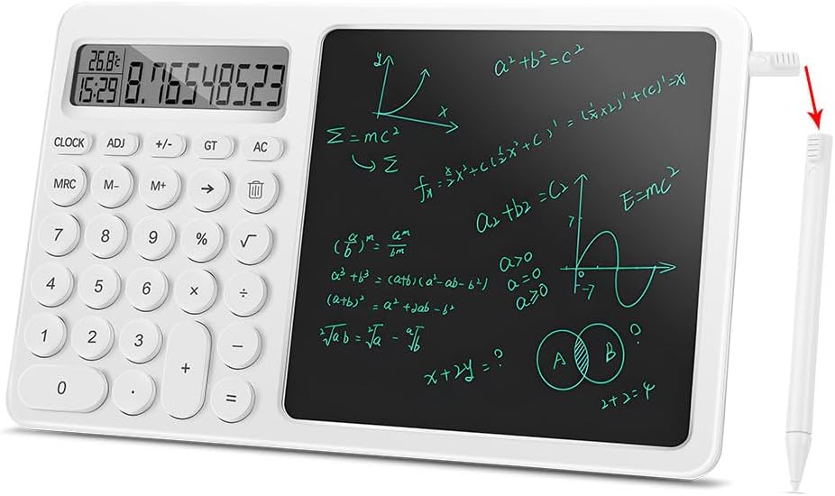Zuukoo Bloc de notas con tableta de escritura LCD de 8 pulgadas, calculadora de escritorio con bolígrafo de escritura, calculadora pequeña con