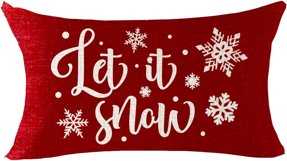 NIDITW Juego de 2 fundas de almohada lumbares de lino y algodón con diseño de copos de nieve para regalo de invierno, diseño de copos de nieve,