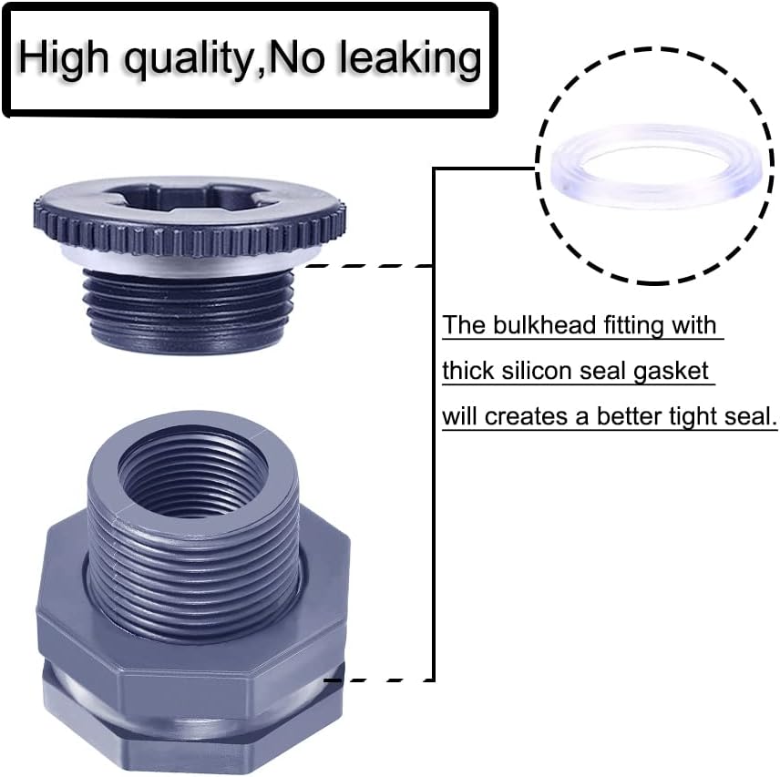 JoyTube 2″ Hembra PVC Bulkhead Fitting con tapón Junta de sello de silicio Conector de tanque de agua para sierra de agujero de 3 pulgadas Barriles