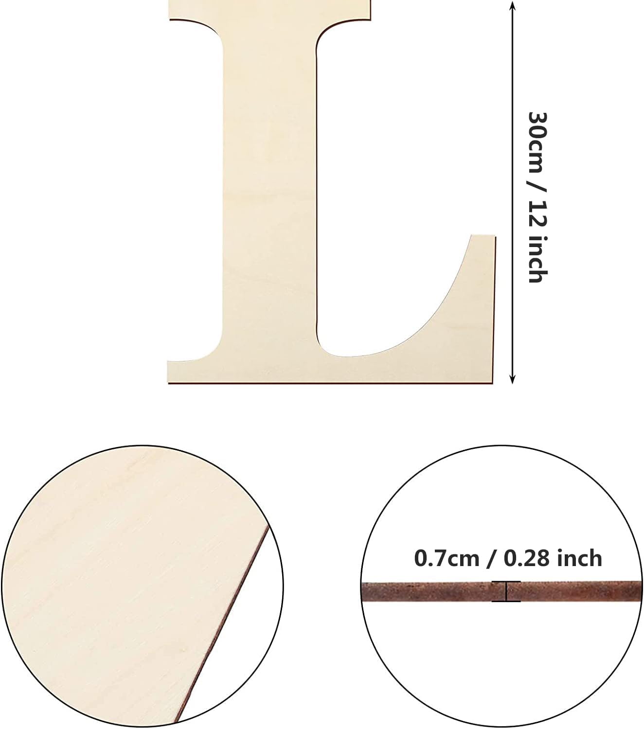 HGWOUY Letras de madera de 12 pulgadas de alto, letras de madera sin terminar de 0.28 pulgadas de grosor, letras de madera en blanco para decoración
