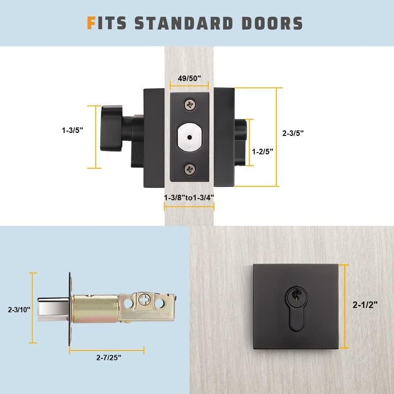 KNOBWELL Cerradura cuadrada contemporánea de un solo cilindro para puerta de entrada de puerta delantera, cerradura de puerta delantera con llave
