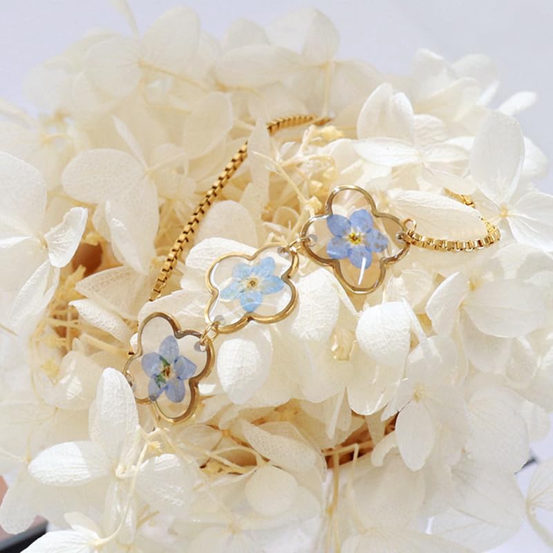 Forget Me Not Bracelet – KBFORU Handmade Pressed Flower Bracelets For Women – Real Wildflowers Bracelet Nature-Inspired Gift – Dainty Personalized