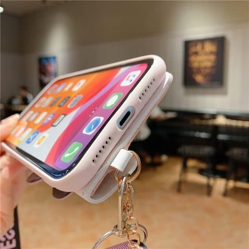 Funda para iPhone 15 Pro Max, diseño de cachorro Minnie Mouse con bonito soporte para tarjetas de dibujos animados, cuerda oblicua de TPU suave,
