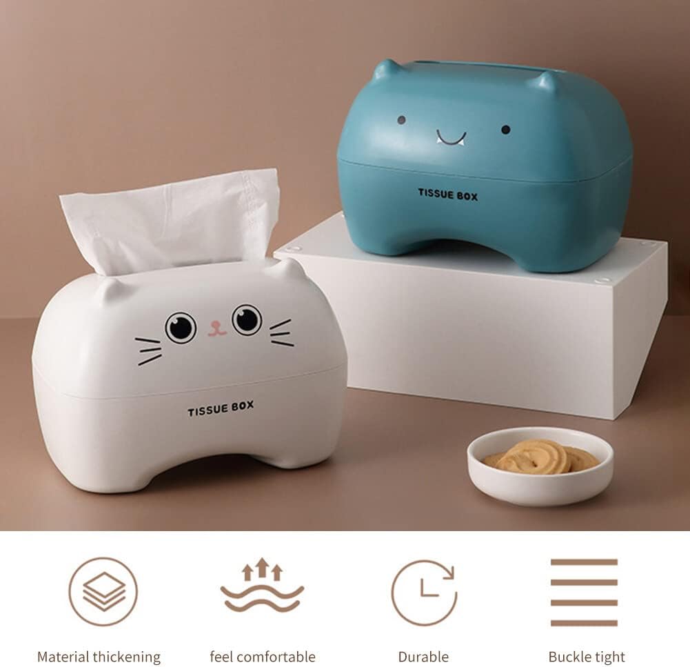 Surakey Caja de pañuelos para escritorio, dispensador de pañuelos de papel de seda, organizador de servilletas de papel de caricatura, gato,