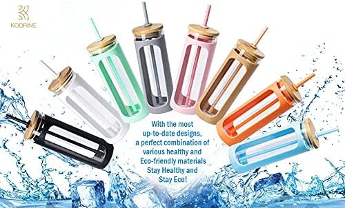 Kodrine – Vaso con popote para beber, capacidad de 20 onzas fluidas, con tapa de bambú, para café helado, reutilizable, boca ancha, para batidos,