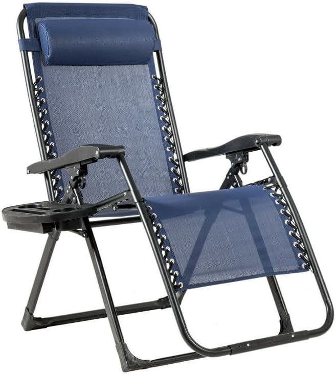 Silla reclinable plegable de gran tamaño para exteriores con soporte para tazas, tumbona para patio, para todo tipo de clima, silla reclinable de