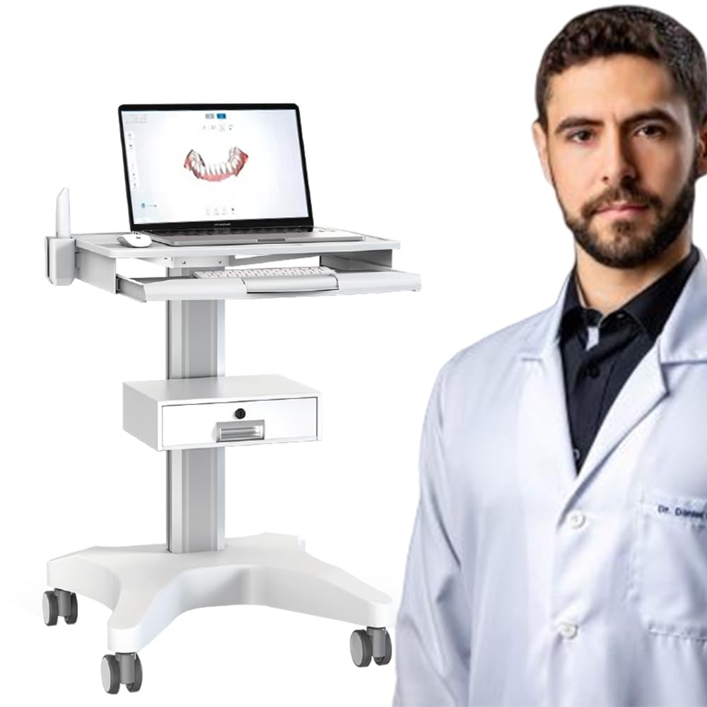 Carrito médico para hospital, portátil, portátil, con soporte para escáner oral, estación de trabajo ajustable en altura para clínica dental