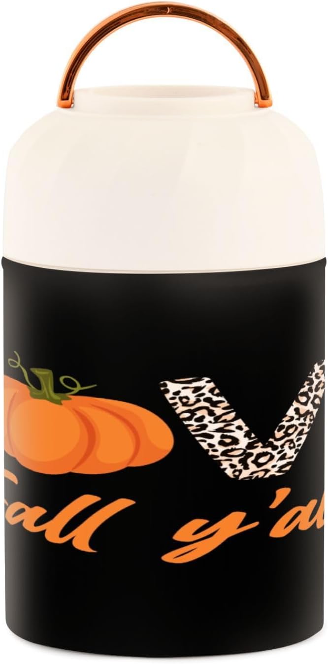 CUPADA Love Fall Y’all Thermos Food Jar for Hot and Cold, Creative Pumpkins Love Insulated Hot Food Jars Vacuum 17OZ with Folding Spoon for School