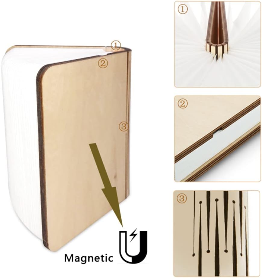 Lámpara de libro plegable novedad lámpara de mesa de madera portátil luz de escritorio LED linterna de papel con USB recargable para regalo
