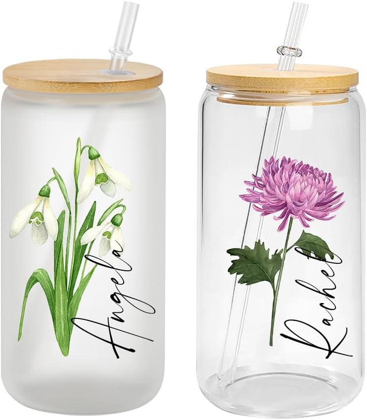 Vaso personalizado con nombre, regalo para ella, vaso delgado de 20 onzas, vaso de vidrio personalizado con nombre floral, vaso de dama de honor,