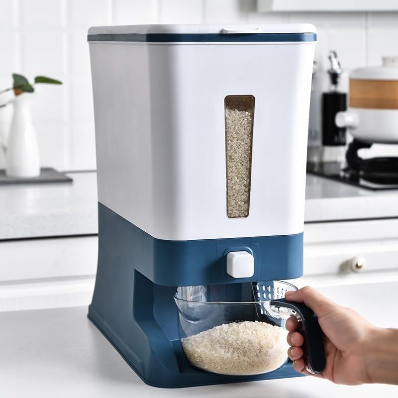 MJG Products, contenedor grande de almacenamiento de arroz de 25 libras, dispensador de alimentos con taza medidora para arroz, avena, frijoles y