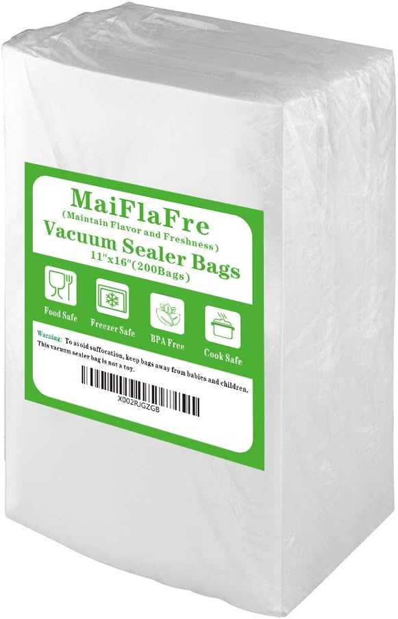 Bolsas selladoras al vacío de 200 galones de 11 x 16 pulgadas con grado comercial, sin BPA, resistentes. Bolsas selladoras al vacío compatibles con
