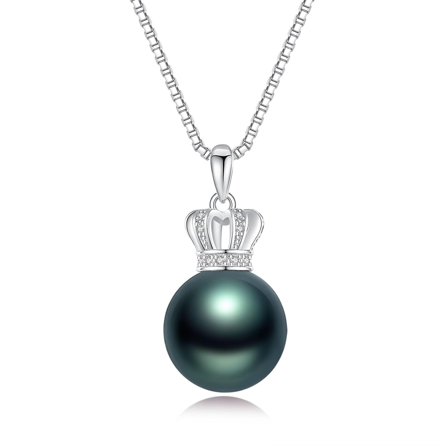 YAMI 12-13MM Black Pearl Pendant Necklace for Women, Handpicked Genuine Tahitian Saltwater Cultured Round Pearls, 18+2 Inch Adjustable Sterling