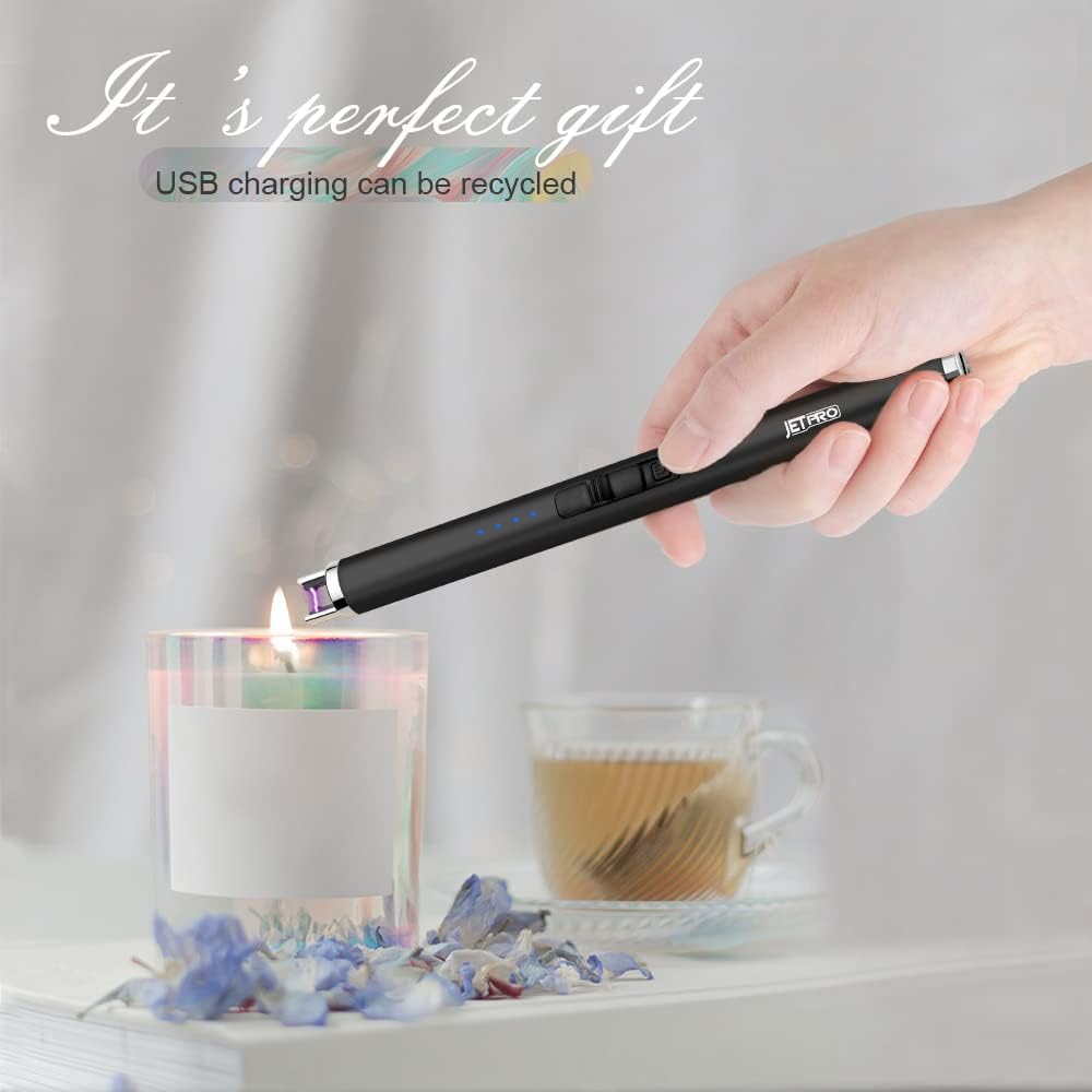 Encendedor de velas recargable por USB, encendedor de arco electrónico, resistente al viento, sin llama, con botón de seguridad para camping,