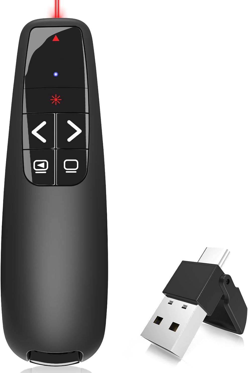 Presentación inalámbrica Clicker PowerPoint Presenter Remoto Clicker USB tipo C con puntero láser rojo Control PPT de largo alcance -Power Point