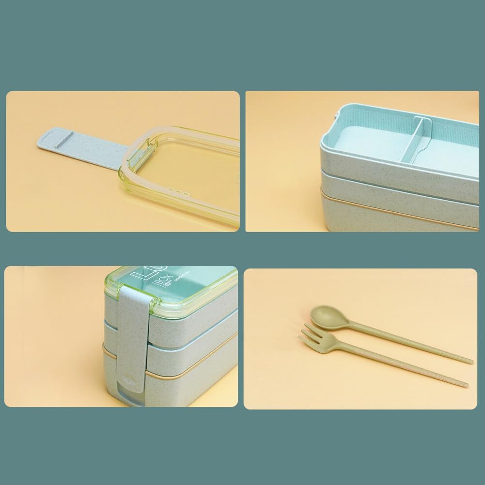 Lonchera cuadrada para adultos, 3 compartimentos, 31.1 onzas líquidas, sellada, caja Bento de 3 capas, todo en uno, contenedores Bento apilables con
