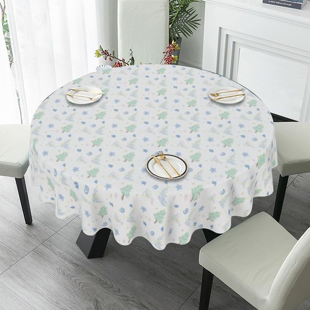 Christmas Tree Round Tablecloth for Christmas Decor Table Cloth Decor Washable Table Cover with Wrinkle Resistant for Home Kitchen Dining Room