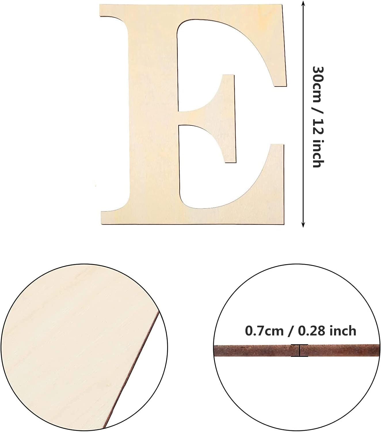 Letras de madera de 12 pulgadas de alto, letras de madera sin terminar de 0.28 pulgadas de grosor, letras de madera en blanco para decoración de