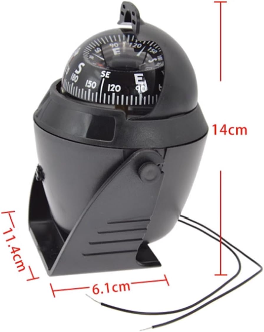 Brújula para tablero de instrumentos de barco, automóvil, camión, brújula nocturna visible con soporte de navegación electrónica marino claro para