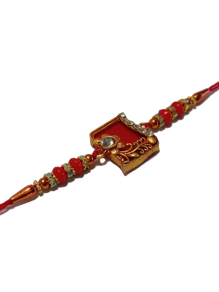 Cesto de regalo Blissful Rakhi con piedra de rubí y Roli, Chaval, tarjeta, chocolates