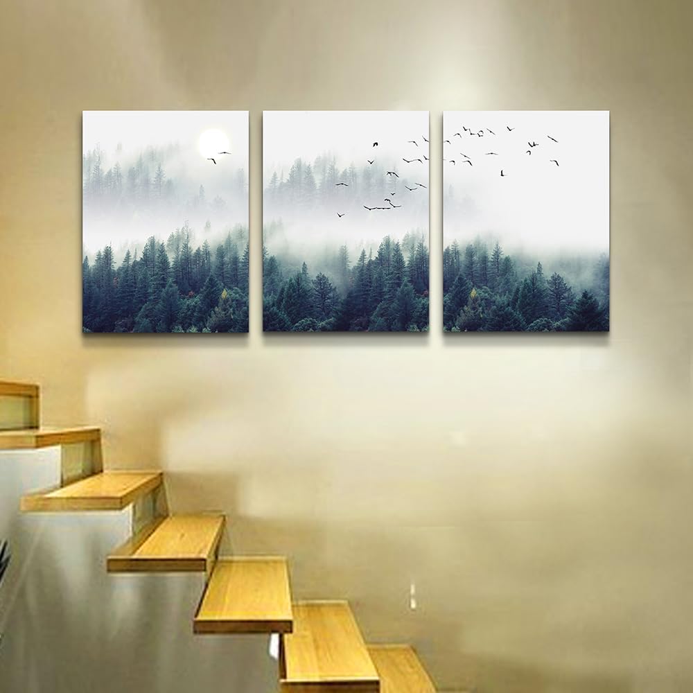 Lapremoly Canvas Wall Art For Living Room Wall Decorations For Bedroom Office Wall Decor Pictures Foggy Forest Trees Landscape Wall Paintings