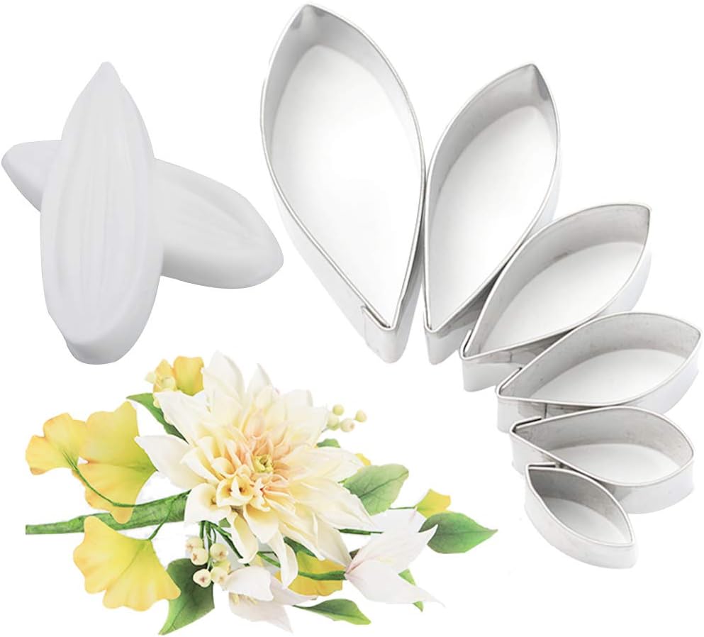 KALAIEN Moldes de vetas de flores de azúcar de dalia para fondant, herramientas de manualidades para pasteles de goma (14 unidades)