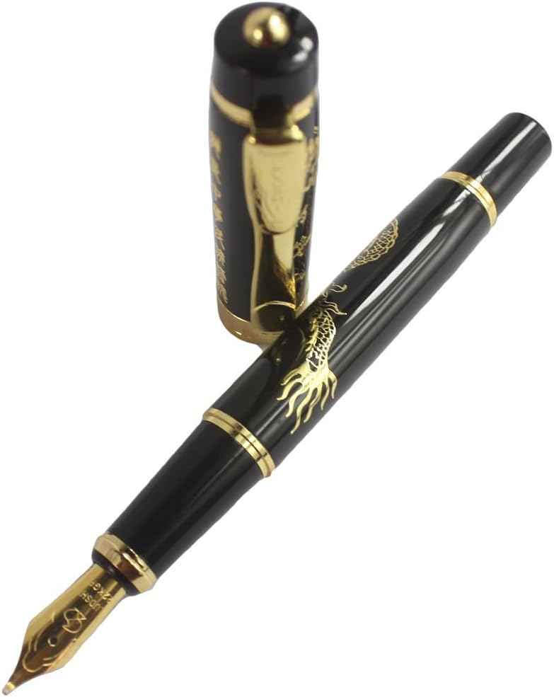 Gullor 818 Bolígrafo Fountian negro con clip dorado – Punta doblada