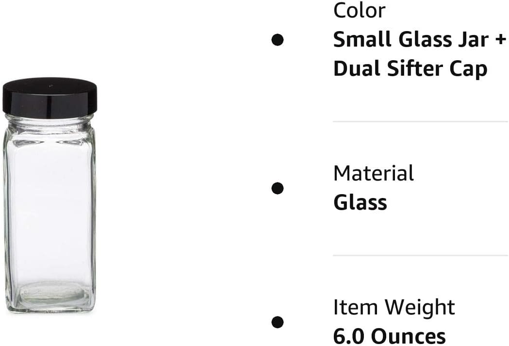Pride Of India Tarros pequeños de vidrio transparente para especias con tapa de tamiz doble, sin BPA de grado alimenticio, fabricados en Estados