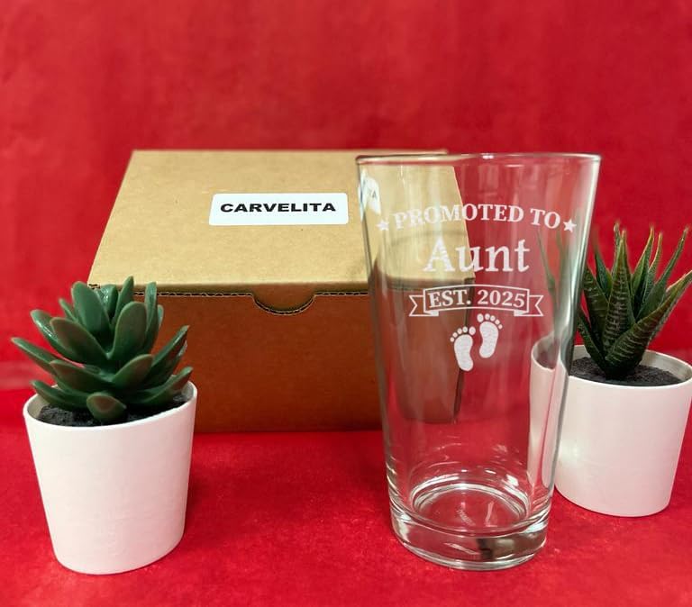 Promoted To Aunt Est 2025 – Vaso de cerveza grabado, 16 onzas, regalo para tía, día de la madre, Navidad
