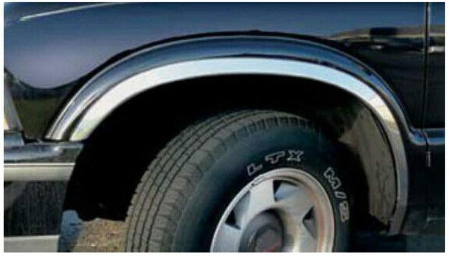 QAA Es compatible con 1994-2004 Chevrolet S-10 Truck 4 piezas moldeadas de acero inoxidable para rueda, moldura de guardabarros, longitud completa