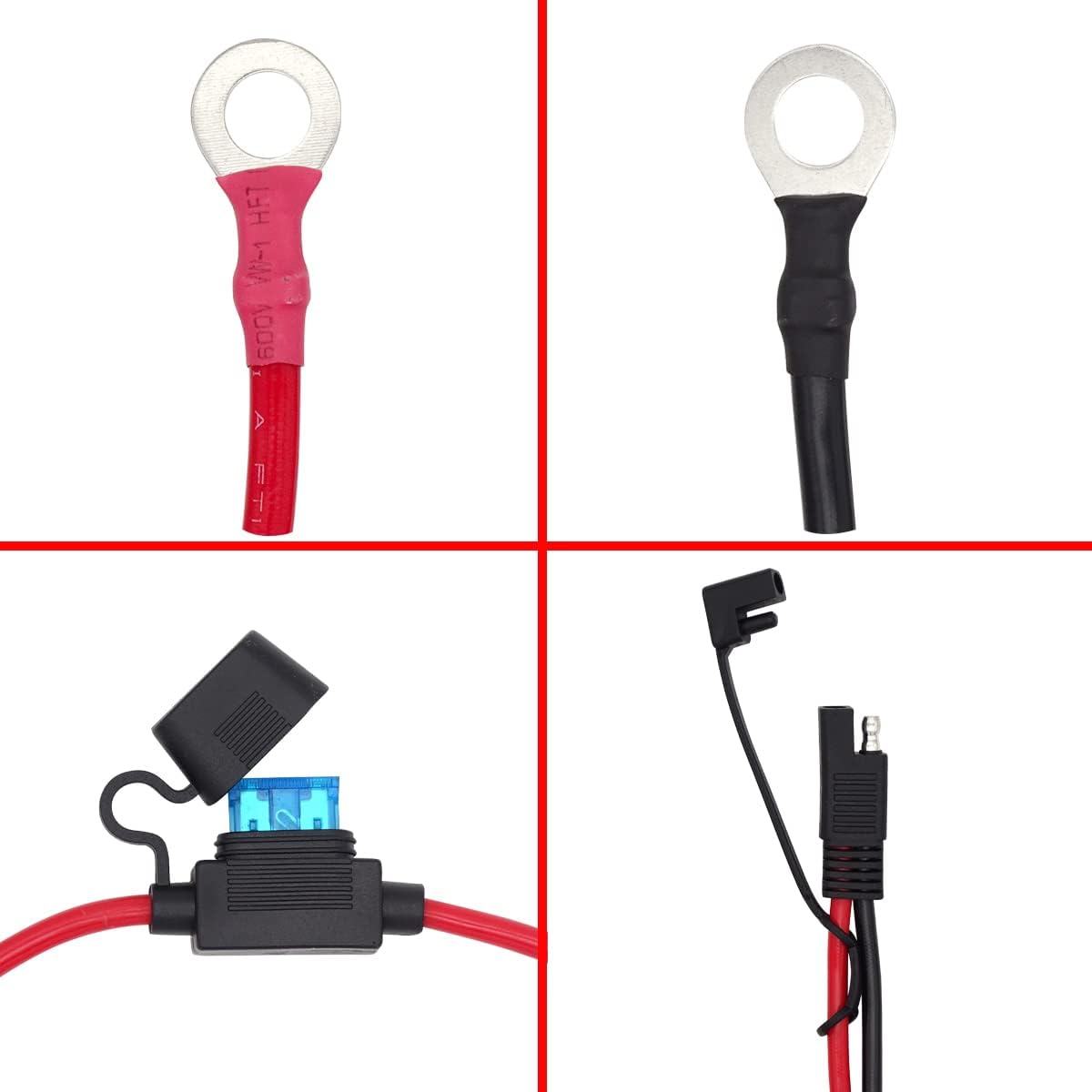 Conectores SAE a O Ring Conector de cable de extensión compatible con cargadormantenedor de batería (16 awg, 3.3 pies)