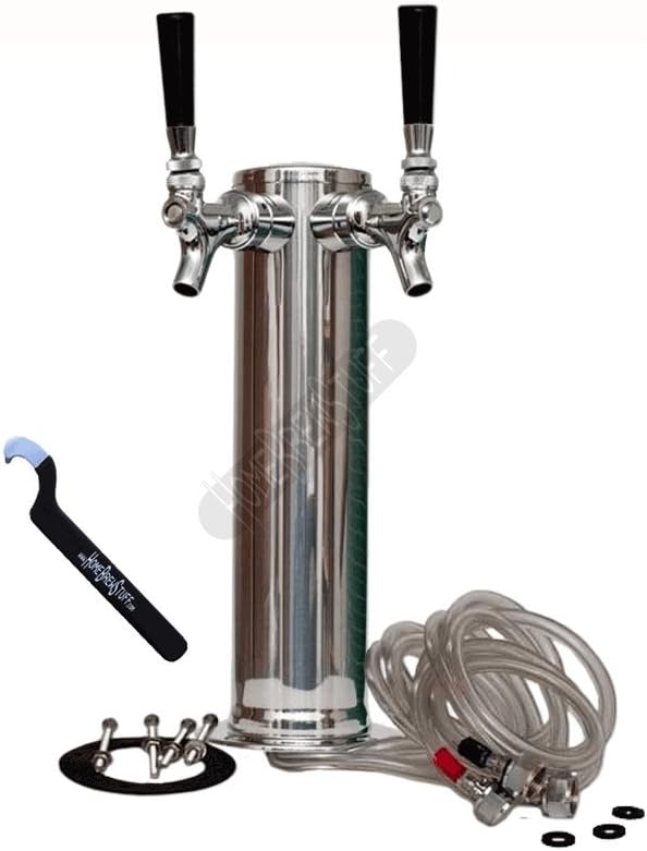 HomeBrewStuff – Kit de conversión de barril Kegerator de torre de cerveza de doble barril con regulador y bandeja de goteo recortada