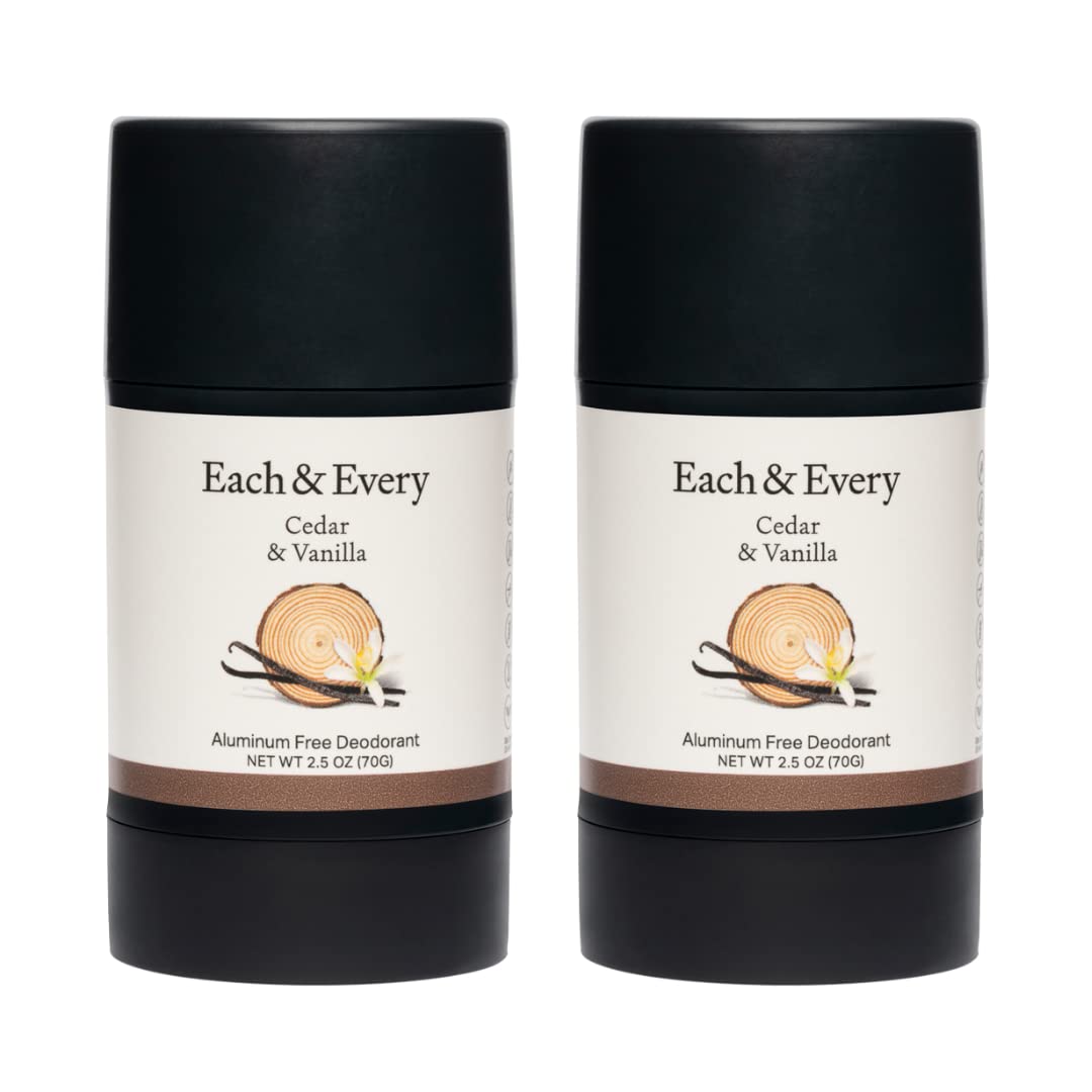 Each & Every Paquete de 2 desodorantes naturales sin aluminio para pieles sensibles con aceites esenciales, embalaje a base de plantas (2.5 onzas