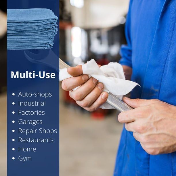 Linteum Textile (100 unidades, 12 x 14 pulgadas, azul) Toallas de algodón para tienda, trapos absorbentes y toallas de limpieza multiusos para