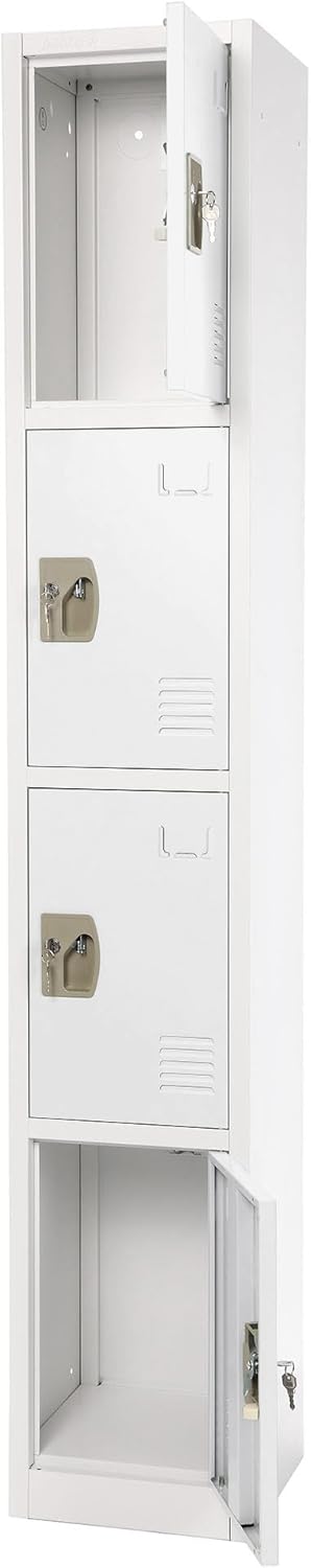 AdirOffice Armario escolar grande con 4 puertas y 4 ganchos, armario de almacenamiento de metal ideal para escuela, garaje, armarios de oficina (4