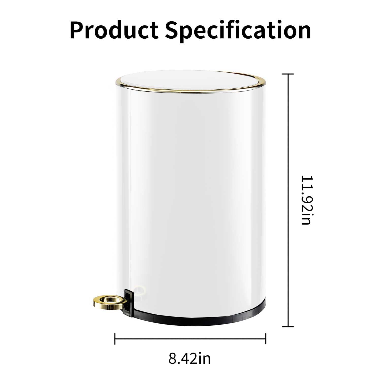 Cubo de basura redondo de metal con tapa y pedal, contenedor de basura de 2 galones con papelera interior extraíble para baño, dormitorio, cocina,