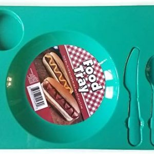Multipack – Juego de 2 bandejas de alimentos con compartimentos para niños con cubiertos, color rojo y verde azulado Multipack – Juego de 2 bandejas de alimentos con compartimentos para niños con cubiertos, color rojo y verde azulado