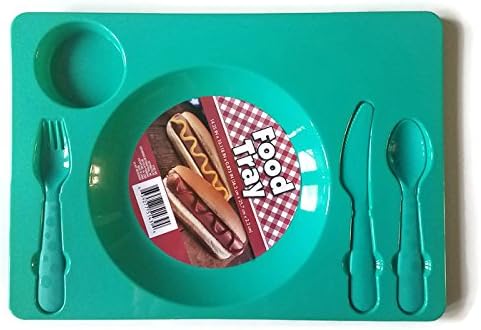 Multipack – Juego de 2 bandejas de alimentos con compartimentos para niños con cubiertos, color rojo y verde azulado