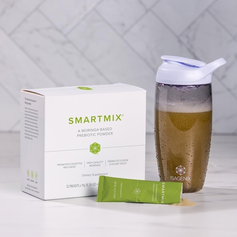 Isagenix SmartMix – Un polvo prebiótico a base de moringa – Prácticos paquetes individuales para servir – 32 porciones – Sabor tropical ligero