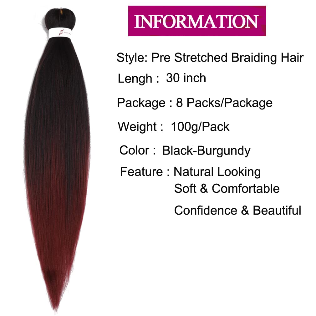 Cabello trenzado preestirado de 30 pulgadas, 8 paquetes de extensiones de cabello profesional sintético trenzado de ganchillo suave textura Yaki