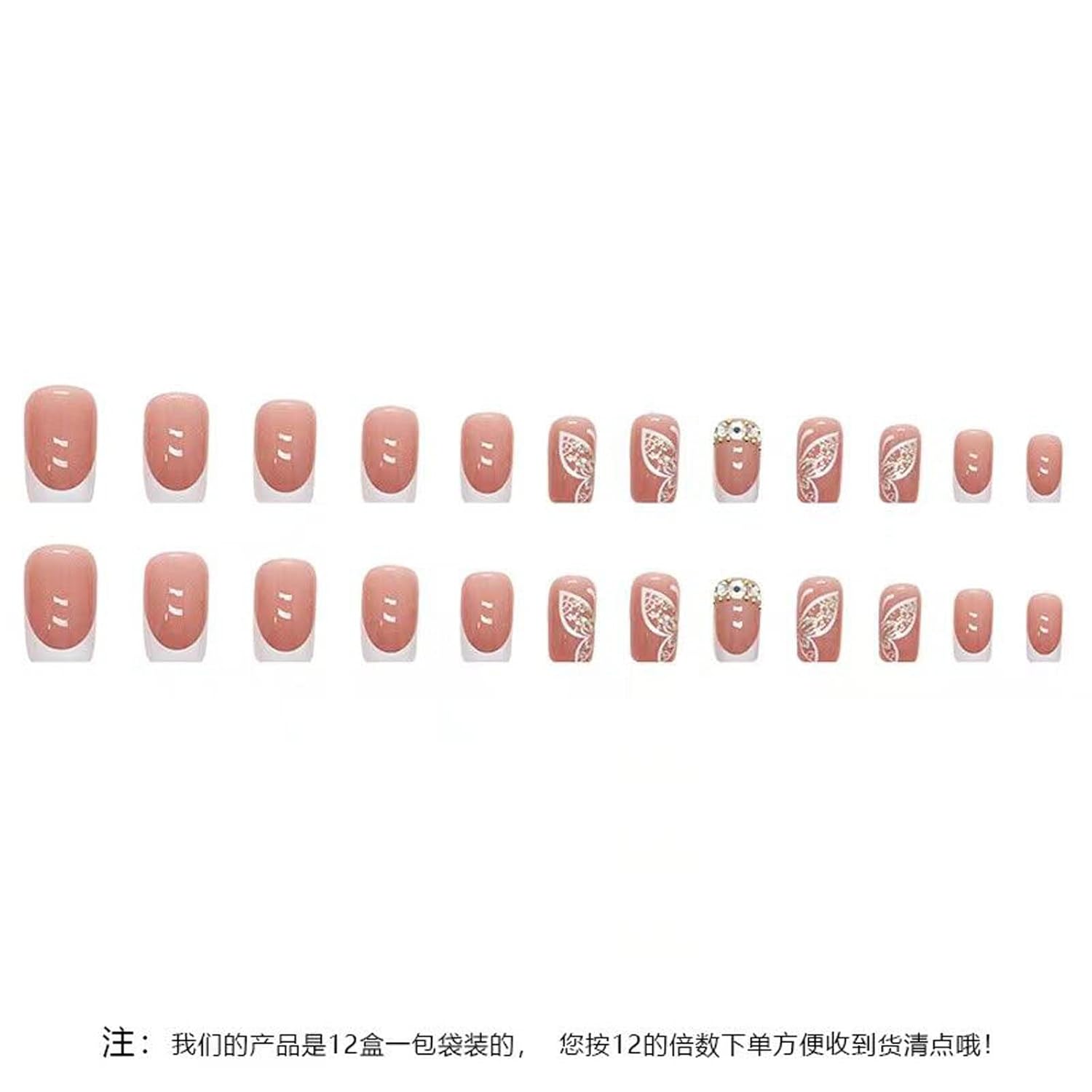 Uñas postizas a presión, francesas, cortas, medianas, cuadradas, rosas, mariposa, diamantes de imitación, uñas postizas cortas cuadradas acrílicas