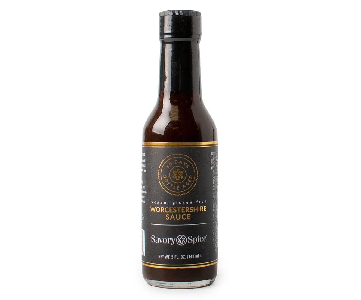Savory Spice – Salsa Worcestershire vegana, sin gluten y sin pescado, salsa Worcestershire vegana envejecida en botella de 60 días  El mismo gran