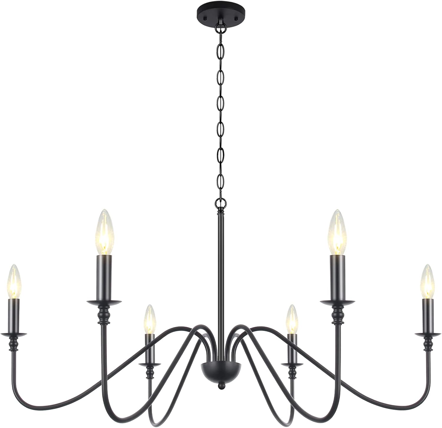 Congratsu Candelabro de 6 luces estilo casa de campo, color negro mate, lámpara colgante clásica para techo, lámpara colgante rústica para comedor,